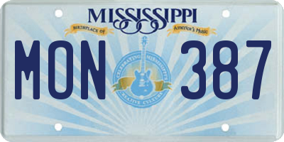 MS license plate MON387