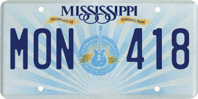 MS license plate MON418