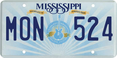 MS license plate MON524