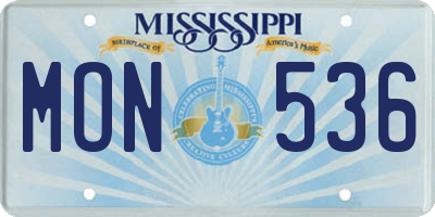 MS license plate MON536