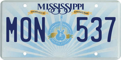 MS license plate MON537
