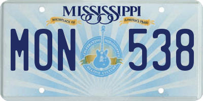 MS license plate MON538