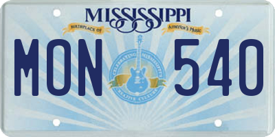 MS license plate MON540