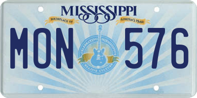 MS license plate MON576
