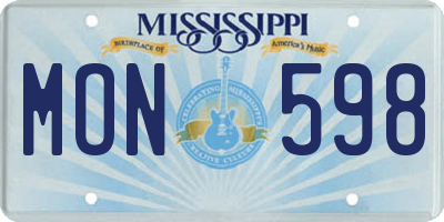 MS license plate MON598