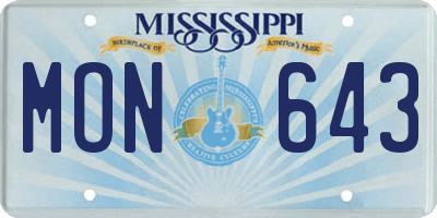 MS license plate MON643