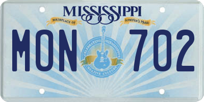 MS license plate MON702