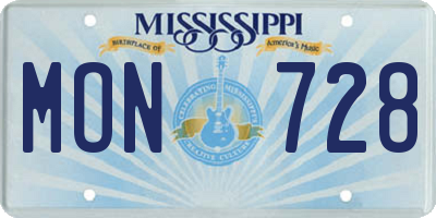 MS license plate MON728