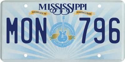 MS license plate MON796