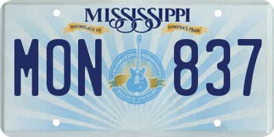 MS license plate MON837