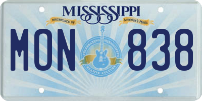 MS license plate MON838