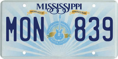 MS license plate MON839