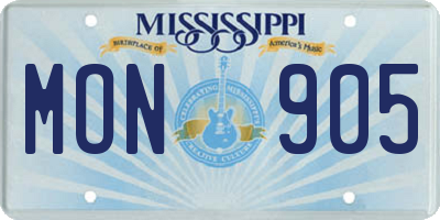 MS license plate MON905