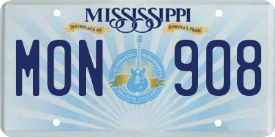 MS license plate MON908