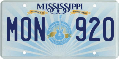MS license plate MON920