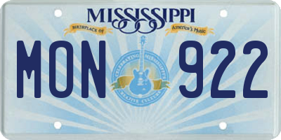 MS license plate MON922