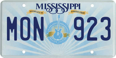 MS license plate MON923