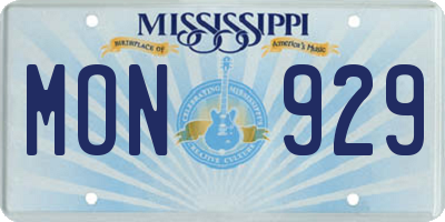 MS license plate MON929
