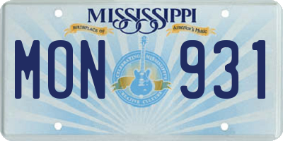 MS license plate MON931