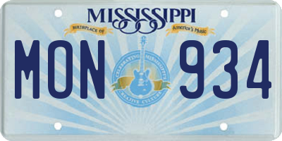 MS license plate MON934