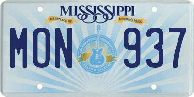 MS license plate MON937