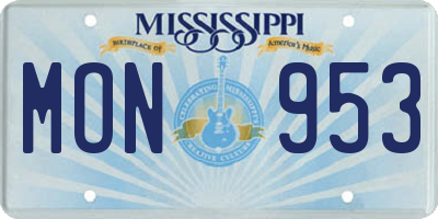 MS license plate MON953