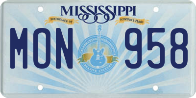 MS license plate MON958