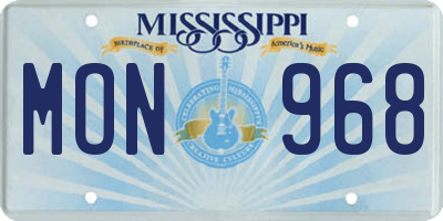 MS license plate MON968