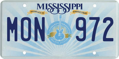 MS license plate MON972