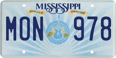 MS license plate MON978