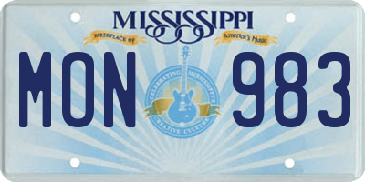 MS license plate MON983
