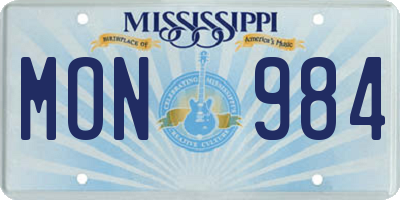 MS license plate MON984