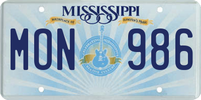 MS license plate MON986