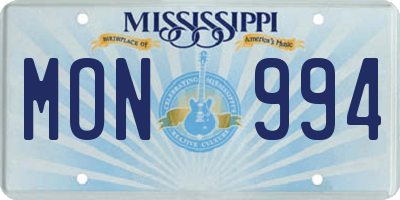 MS license plate MON994