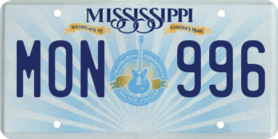 MS license plate MON996