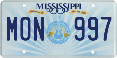 MS license plate MON997