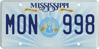 MS license plate MON998
