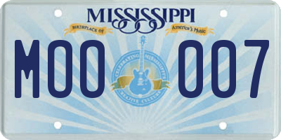 MS license plate MOO007