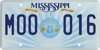 MS license plate MOO016