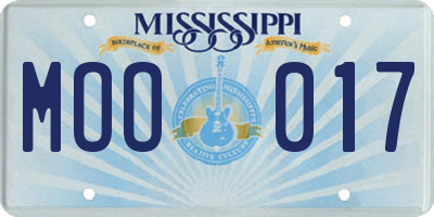 MS license plate MOO017