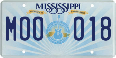 MS license plate MOO018