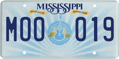 MS license plate MOO019