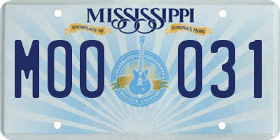 MS license plate MOO031