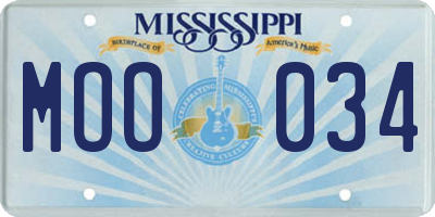 MS license plate MOO034
