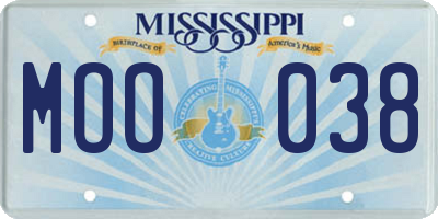 MS license plate MOO038