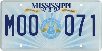 MS license plate MOO071