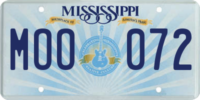 MS license plate MOO072