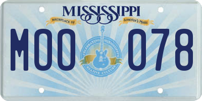 MS license plate MOO078