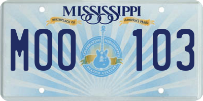 MS license plate MOO103