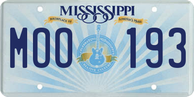 MS license plate MOO193
